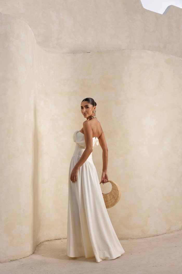 VESTIDO MIDI HELENA SAIA ASSIMÉTRICA - OFF WHITE