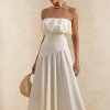 VESTIDO MIDI HELENA SAIA ASSIMÉTRICA - OFF WHITE