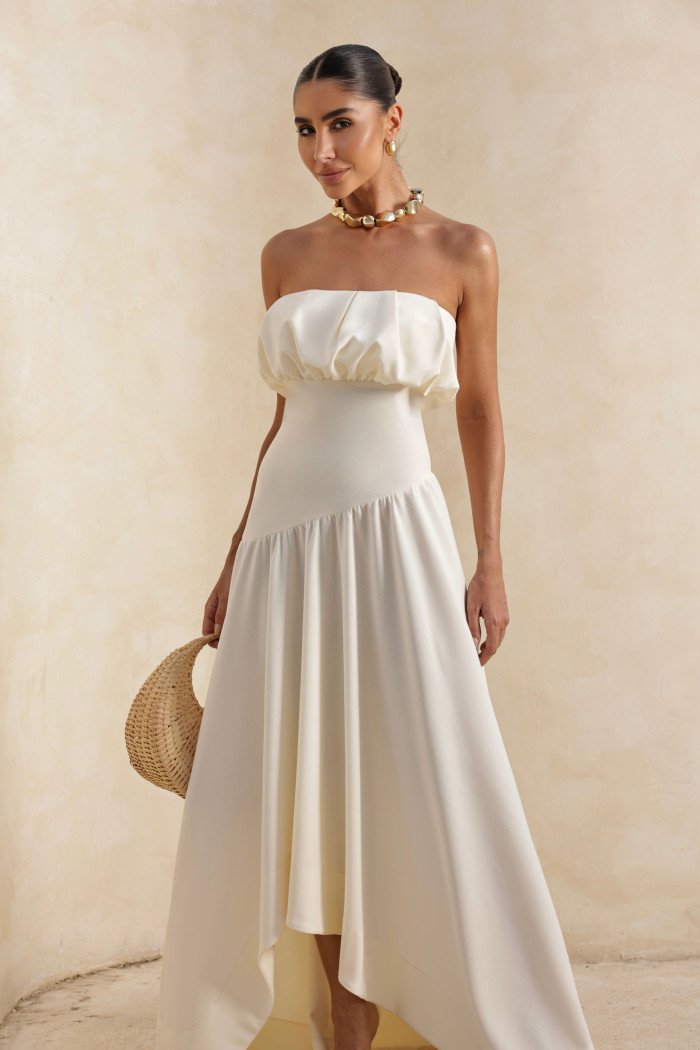 VESTIDO MIDI HELENA SAIA ASSIMÉTRICA - OFF WHITE