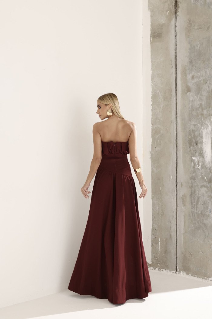 VESTIDO MIDI HELENA SAIA ASSIMÉTRICA - VINHO
