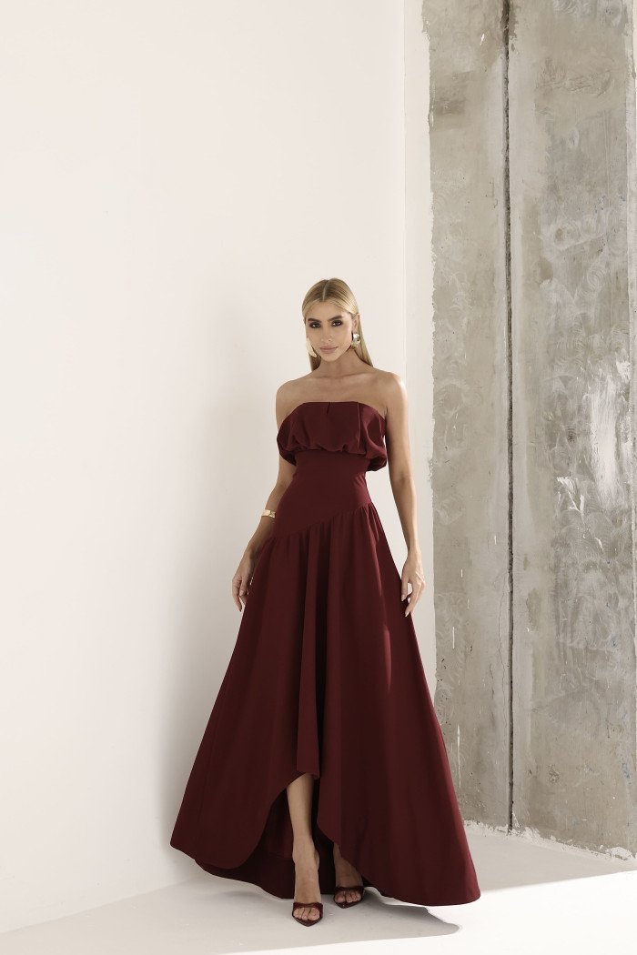 VESTIDO MIDI HELENA SAIA ASSIMÉTRICA - VINHO