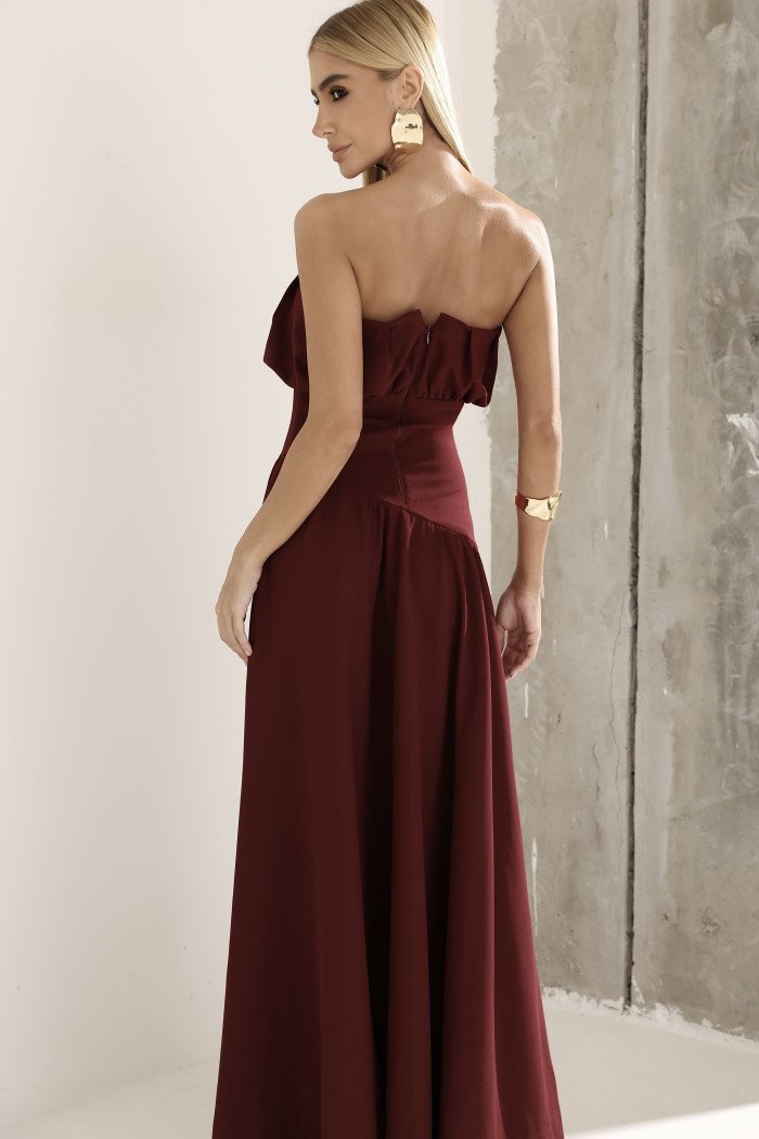 VESTIDO MIDI HELENA SAIA ASSIMÉTRICA - VINHO