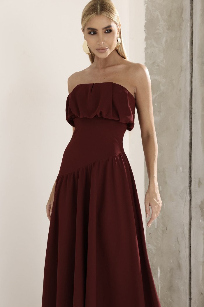 VESTIDO MIDI HELENA SAIA ASSIMÉTRICA - VINHO