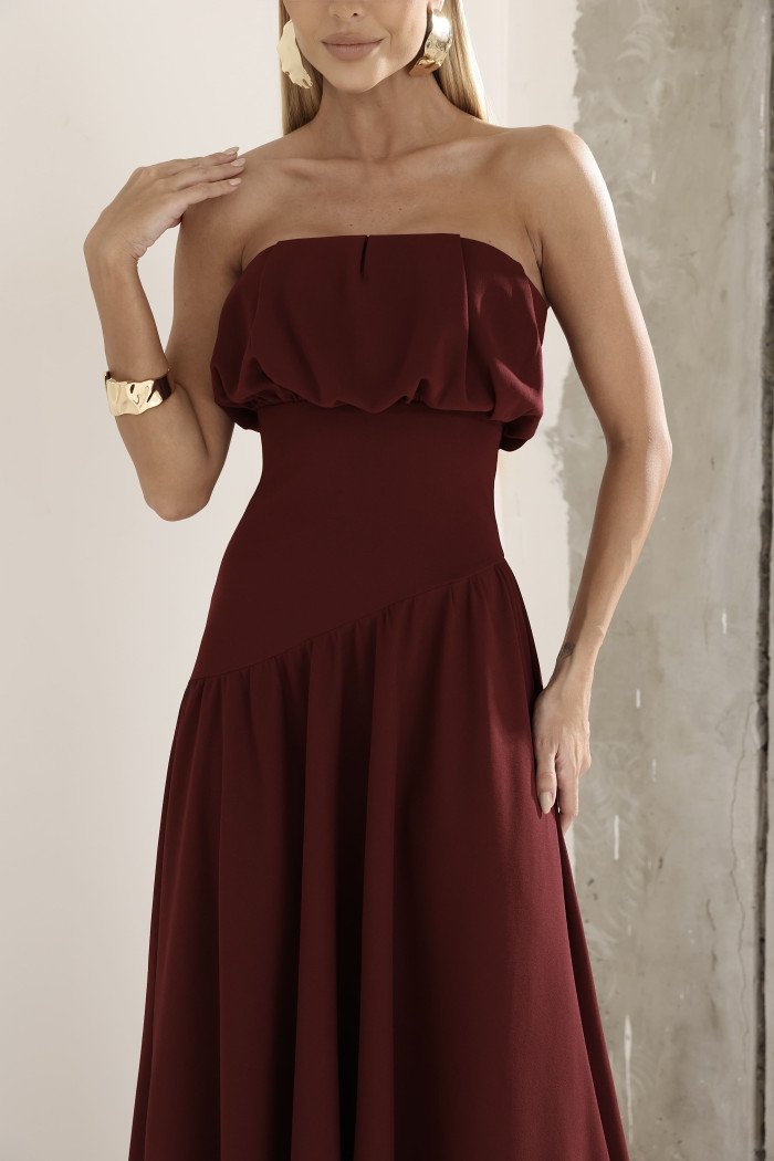VESTIDO MIDI HELENA SAIA ASSIMÉTRICA - VINHO