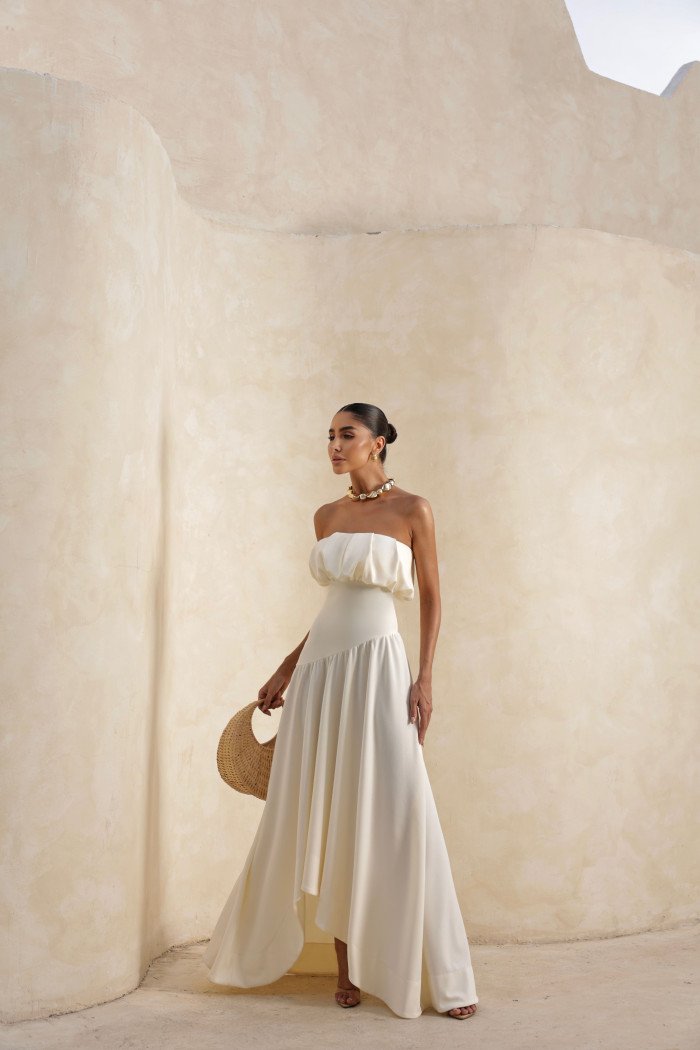 VESTIDO MIDI HELENA SAIA ASSIMÉTRICA - OFF WHITE