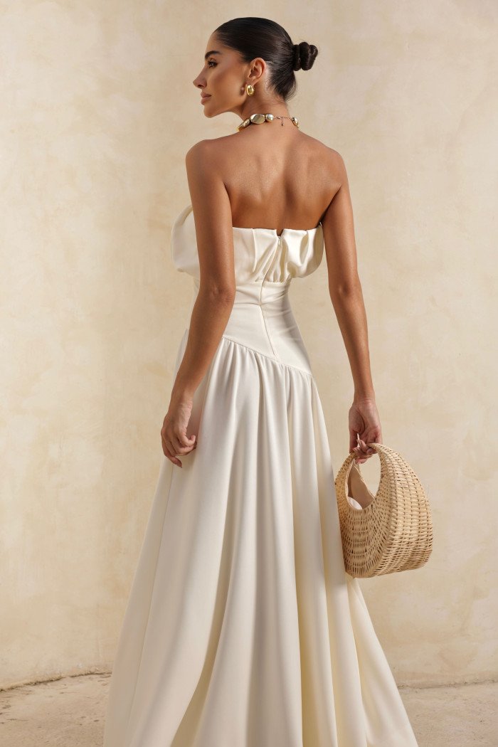 VESTIDO MIDI HELENA SAIA ASSIMÉTRICA - OFF WHITE