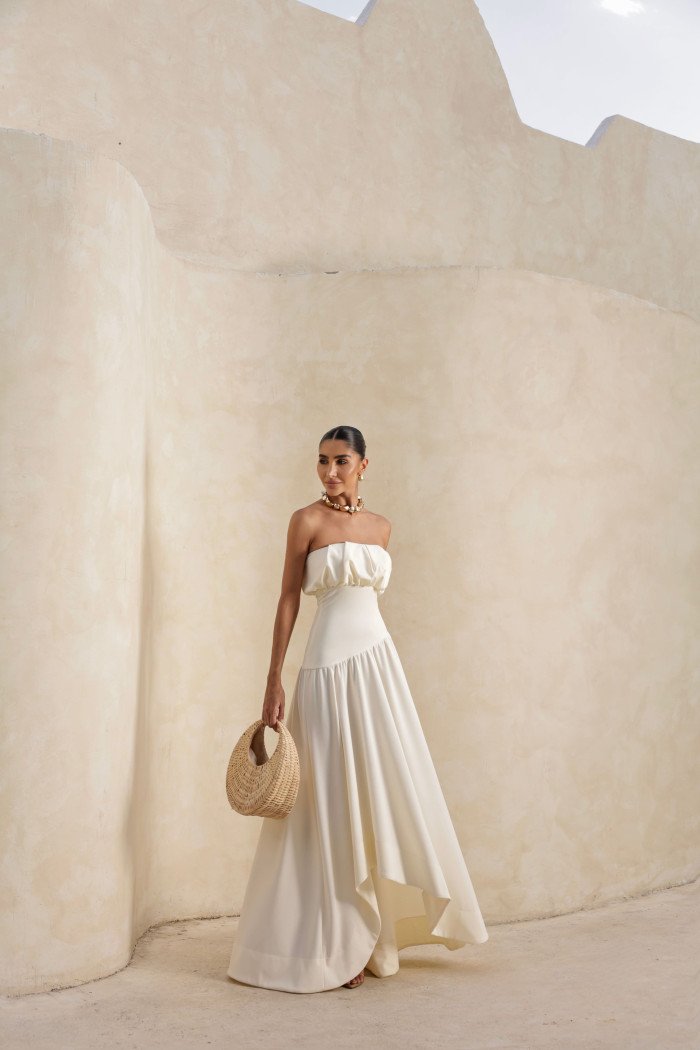 VESTIDO MIDI HELENA SAIA ASSIMÉTRICA - OFF WHITE