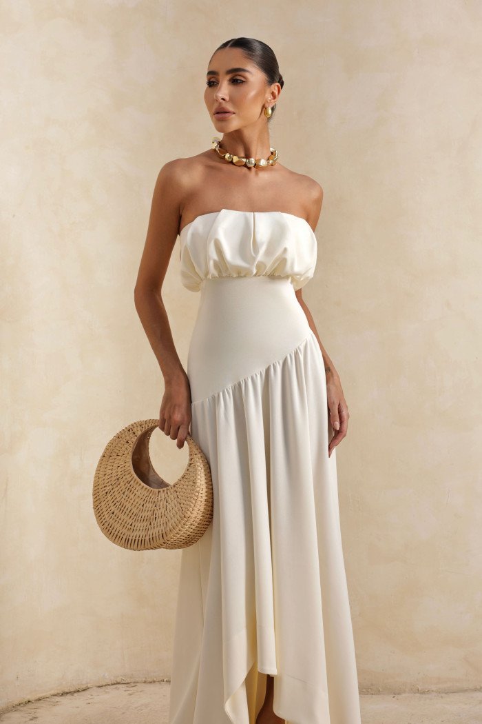 VESTIDO MIDI HELENA SAIA ASSIMÉTRICA - OFF WHITE