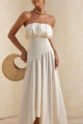 VESTIDO MIDI HELENA SAIA ASSIMÉTRICA - OFF WHITE