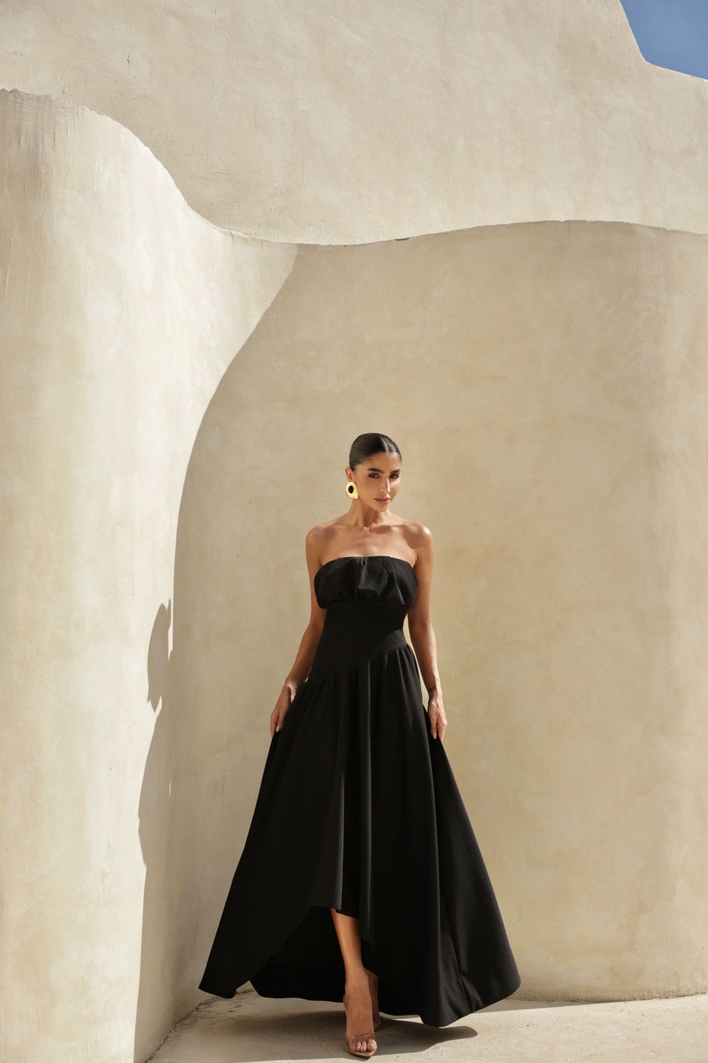 VESTIDO MIDI HELENA SAIA ASSIMÉTRICA - PRETO