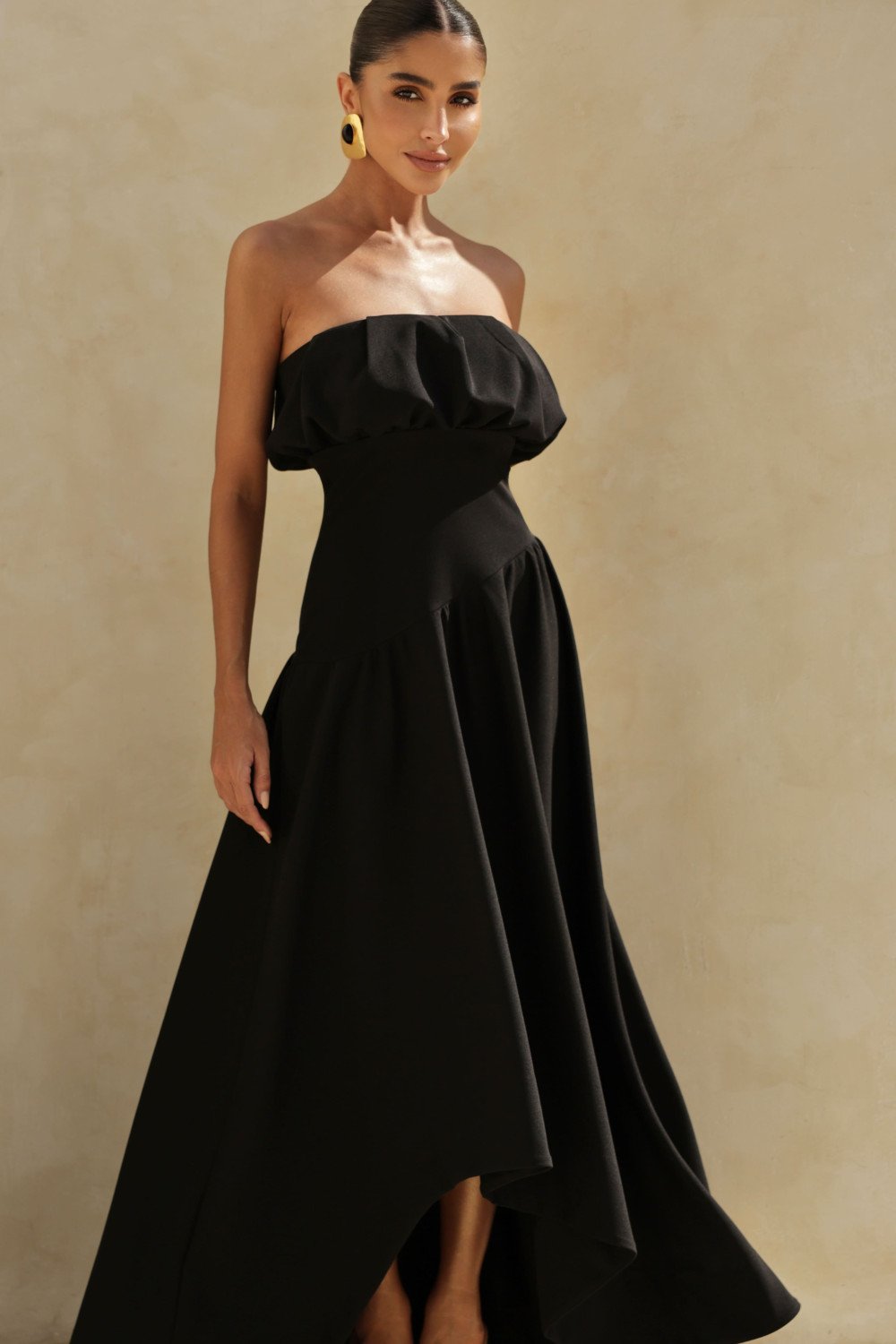 VESTIDO MIDI HELENA SAIA ASSIMÉTRICA - PRETO