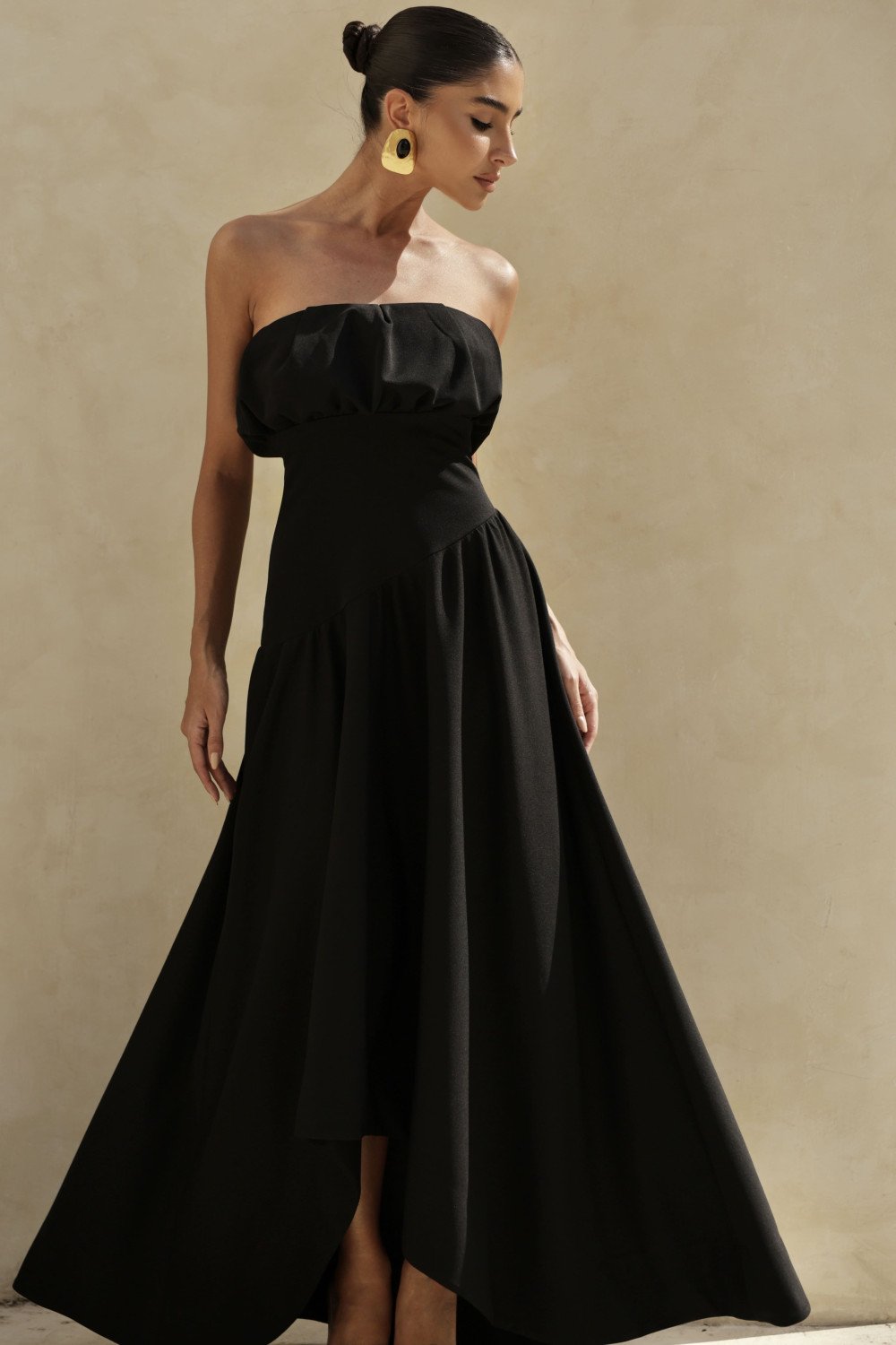 VESTIDO MIDI HELENA SAIA ASSIMÉTRICA - PRETO