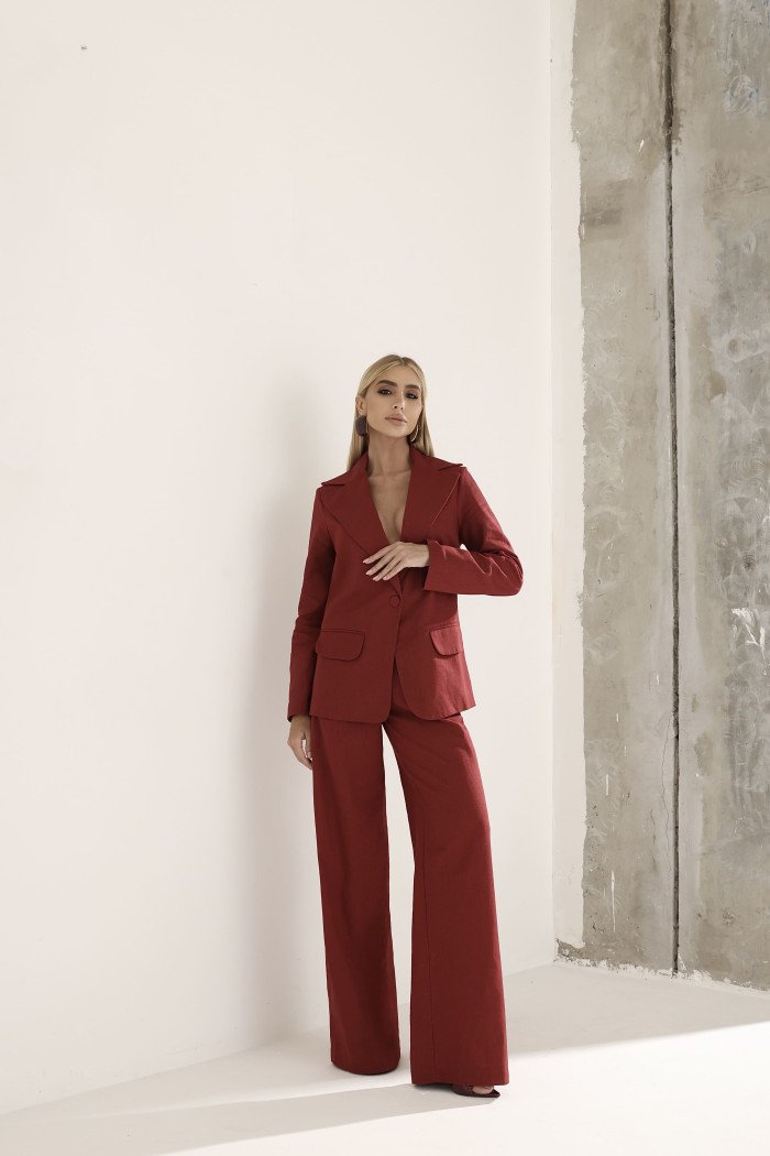 CONJUNTO FILIPA BLAZER E CALÇA LINHO - MARSALA