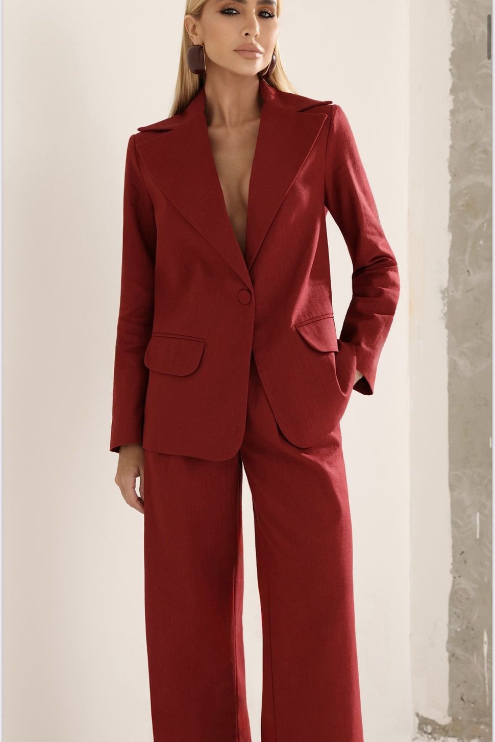 CONJUNTO FILIPA BLAZER E CALÇA LINHO - MARSALA