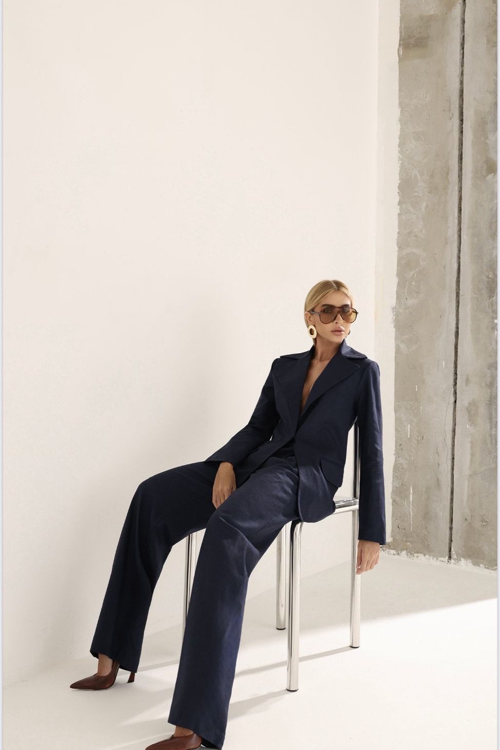 CONJUNTO FILIPA BLAZER E CALÇA LINHO - AZUL MARINHO