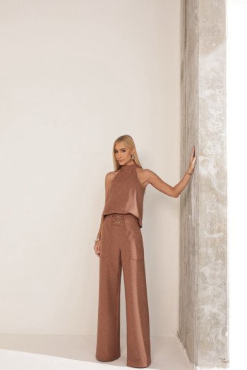 CONJUNTO PALOMA BLUSA E CALÇA VIÉS - CAMEL