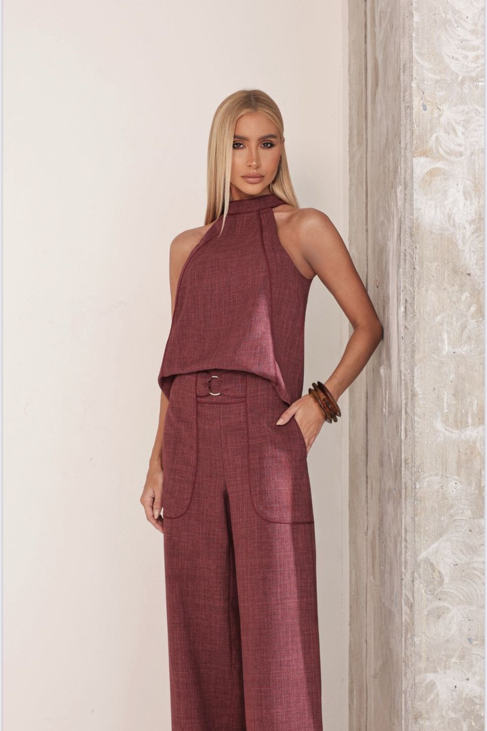 CONJUNTO PALOMA BLUSA E CALÇA VIÉS - TERRACOTA