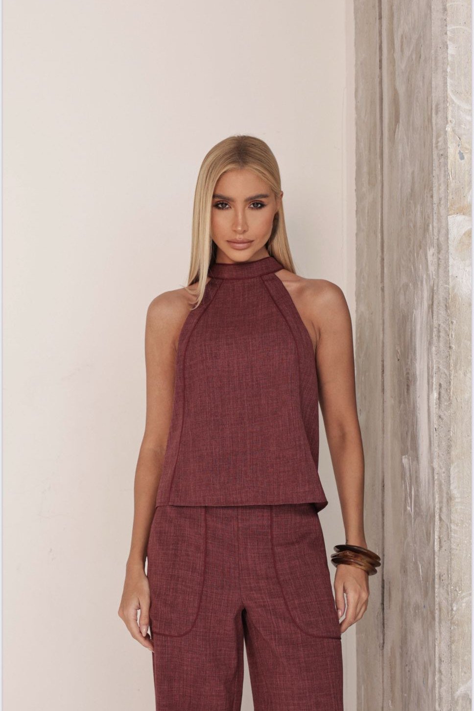 CONJUNTO PALOMA BLUSA E CALÇA VIÉS - TERRACOTA