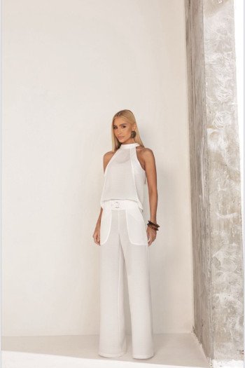 CONJUNTO PALOMA BLUSA E CALÇA VIÉS - OFF WHITE
