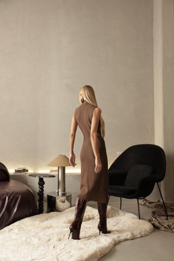 VESTIDO ESTEFÂNIA LONGUETE TRICÔ - CHOCOLATE