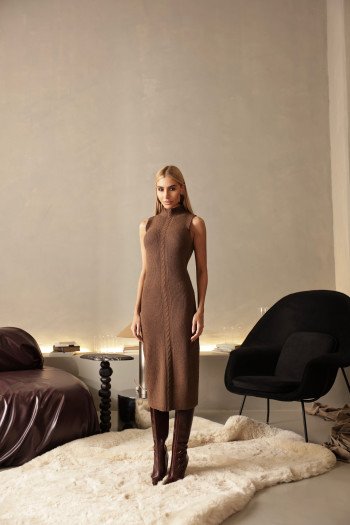 VESTIDO ESTEFÂNIA LONGUETE TRICÔ - CHOCOLATE