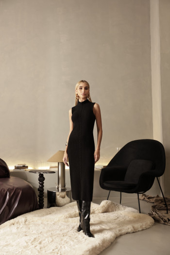 VESTIDO ESTEFÂNIA LONGUETE TRICÔ - PRETO