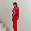 VESTIDO LONGO JERSEY DRAPEADO - VERMELHO