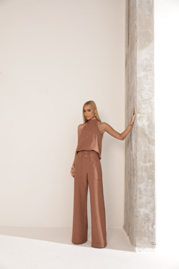 CONJUNTO PALOMA BLUSA E CALÇA VIÉS - CAMEL