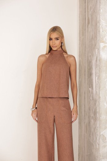 CONJUNTO PALOMA BLUSA E CALÇA VIÉS - CAMEL