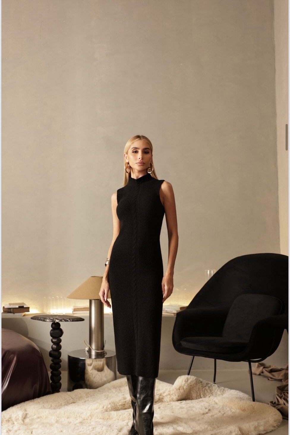 VESTIDO ESTEFÂNIA LONGUETE TRICÔ - PRETO