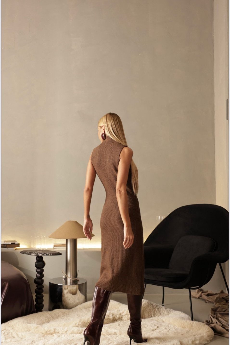 VESTIDO ESTEFÂNIA LONGUETE TRICÔ - CHOCOLATE