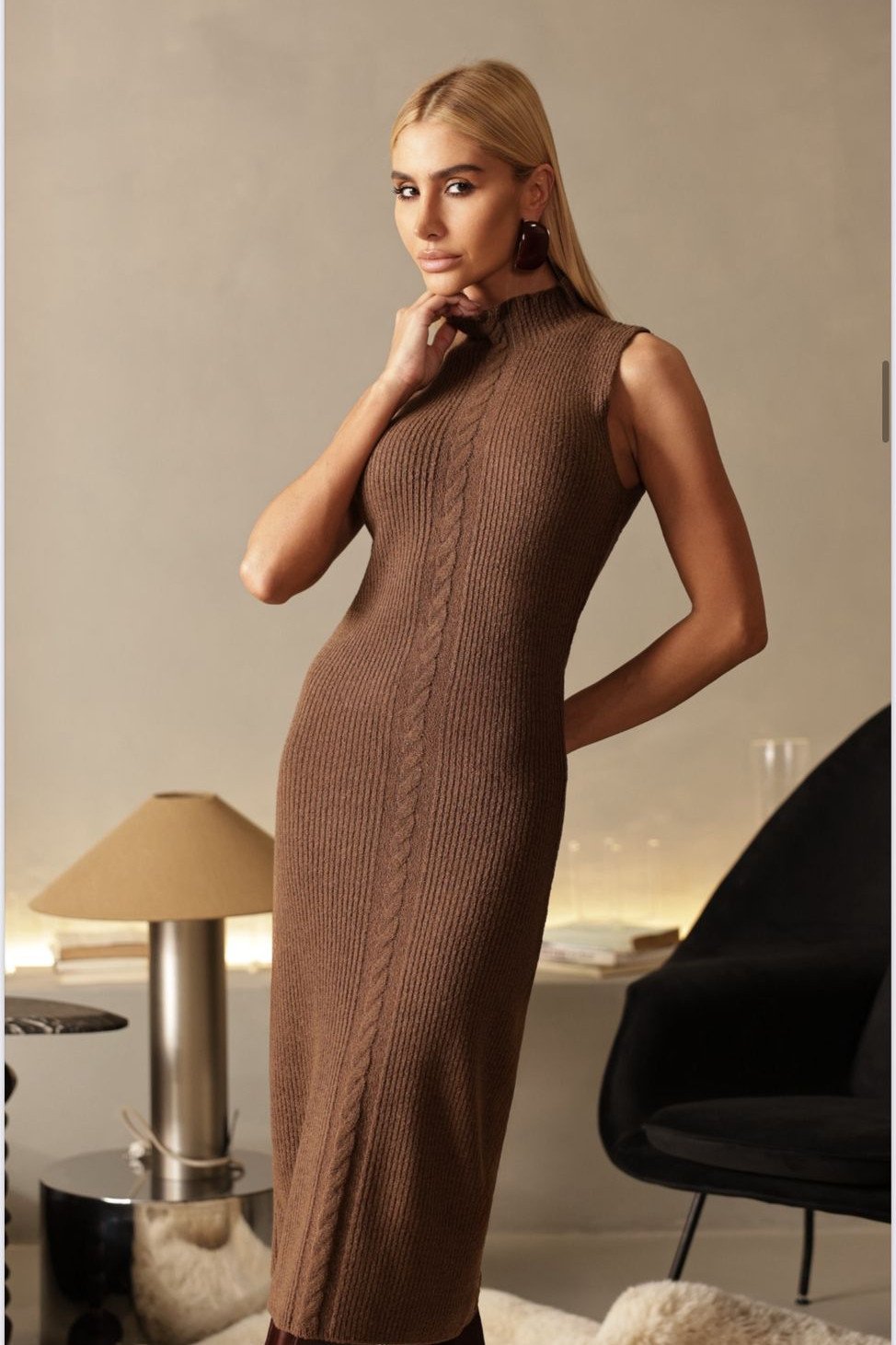 VESTIDO ESTEFÂNIA LONGUETE TRICÔ - CHOCOLATE