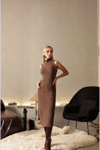 VESTIDO ESTEFÂNIA LONGUETE TRICÔ - CHOCOLATE