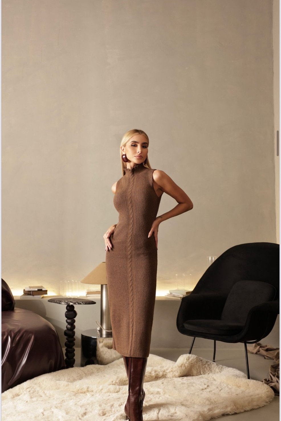 VESTIDO ESTEFÂNIA LONGUETE TRICÔ - CHOCOLATE