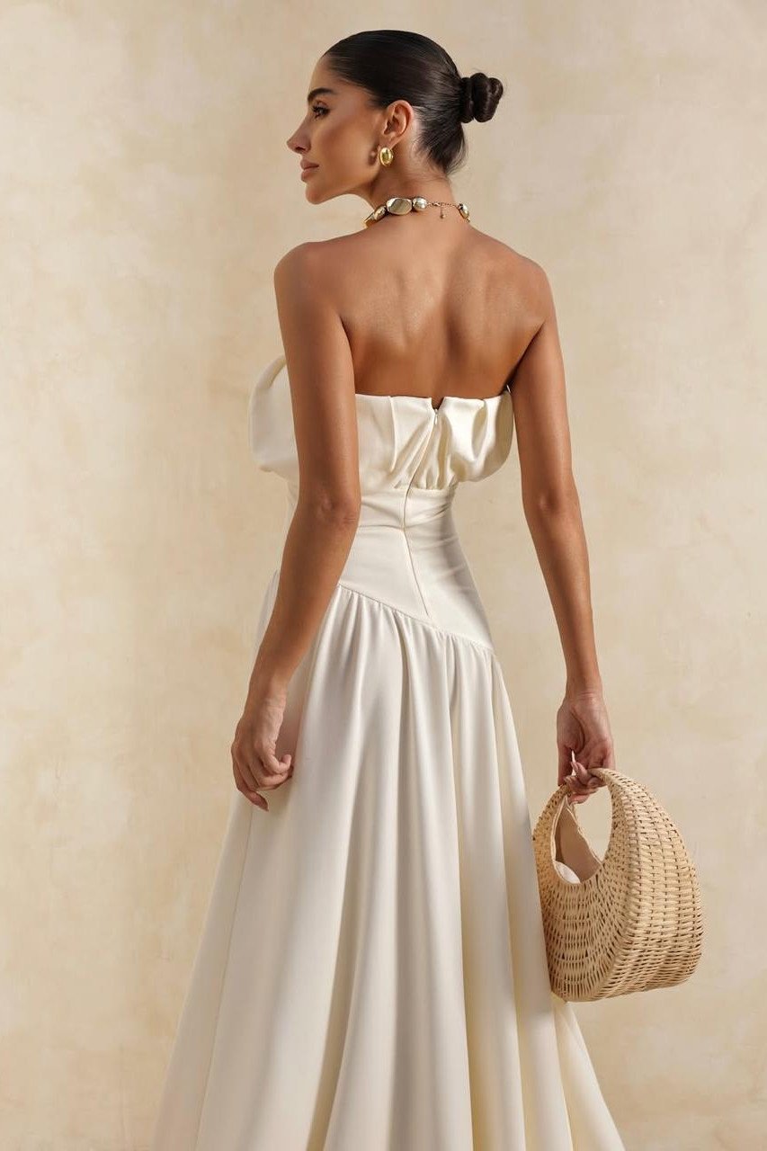 VESTIDO MIDI HELENA SAIA ASSIMÉTRICA - OFF WHITE