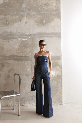 CONJUNTO ROMA CORSET CALÇA VINCO - AZUL JEANS