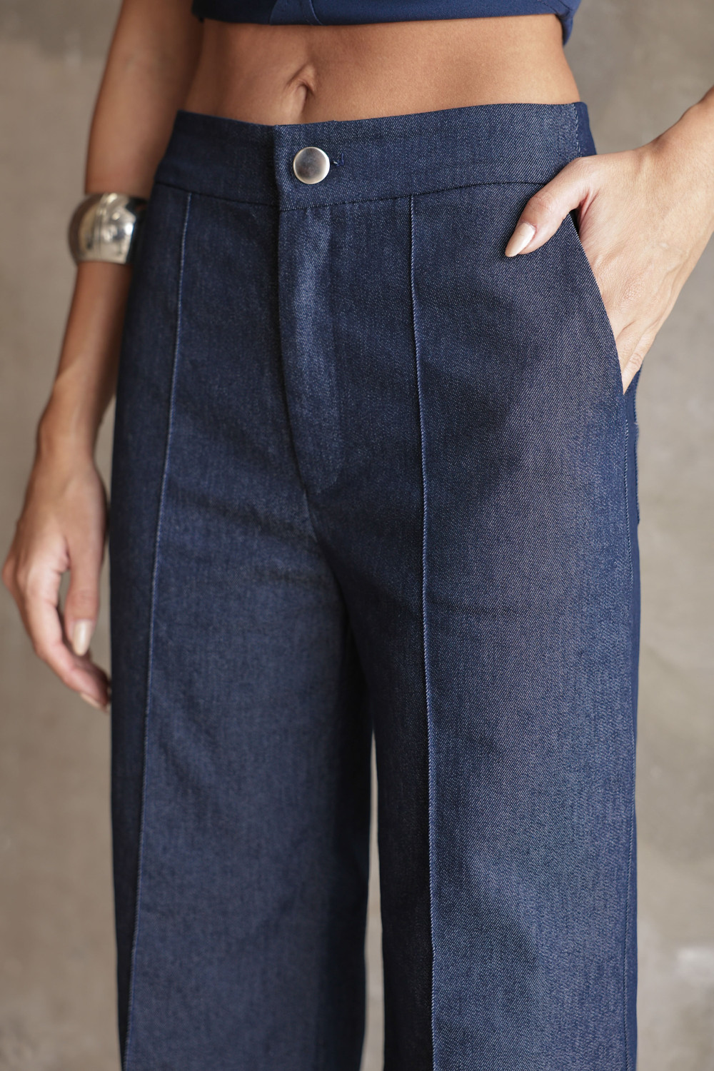 CONJUNTO ROMA CORSET CALÇA VINCO - AZUL JEANS