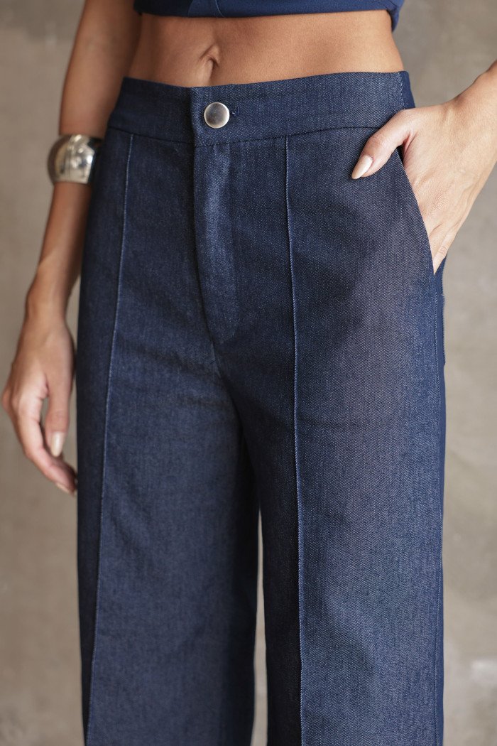 CONJUNTO ROMA CORSET CALÇA VINCO - AZUL JEANS