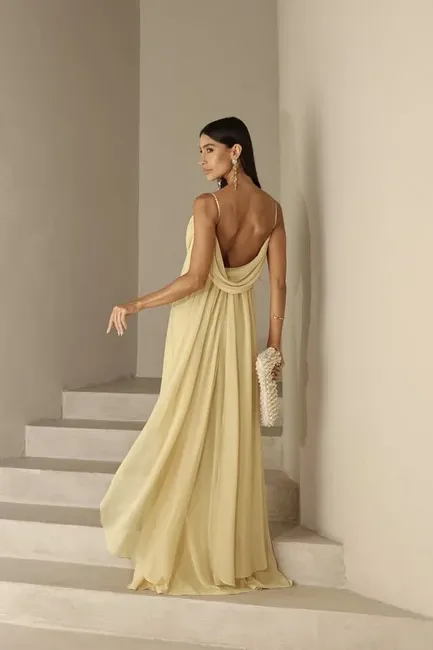 VESTIDO YOLANDA LONGO DRAPEADO BUSTO E COSTAS - CAMOMILA