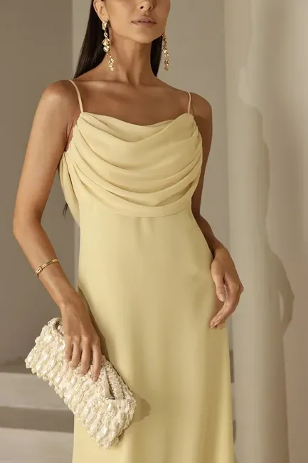VESTIDO YOLANDA LONGO DRAPEADO BUSTO E COSTAS - CAMOMILA