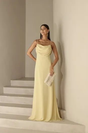 VESTIDO YOLANDA LONGO DRAPEADO BUSTO E COSTAS - CAMOMILA