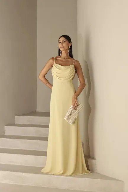 VESTIDO YOLANDA LONGO DRAPEADO BUSTO E COSTAS - CAMOMILA