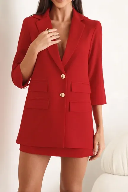 BLAZER MANGA 7/8 ALFAITARIA BÁRBARA - VERMELHO