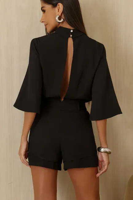 MACAQUINHO ALFAIATARIA COM CINTO ELOÁ - PRETO