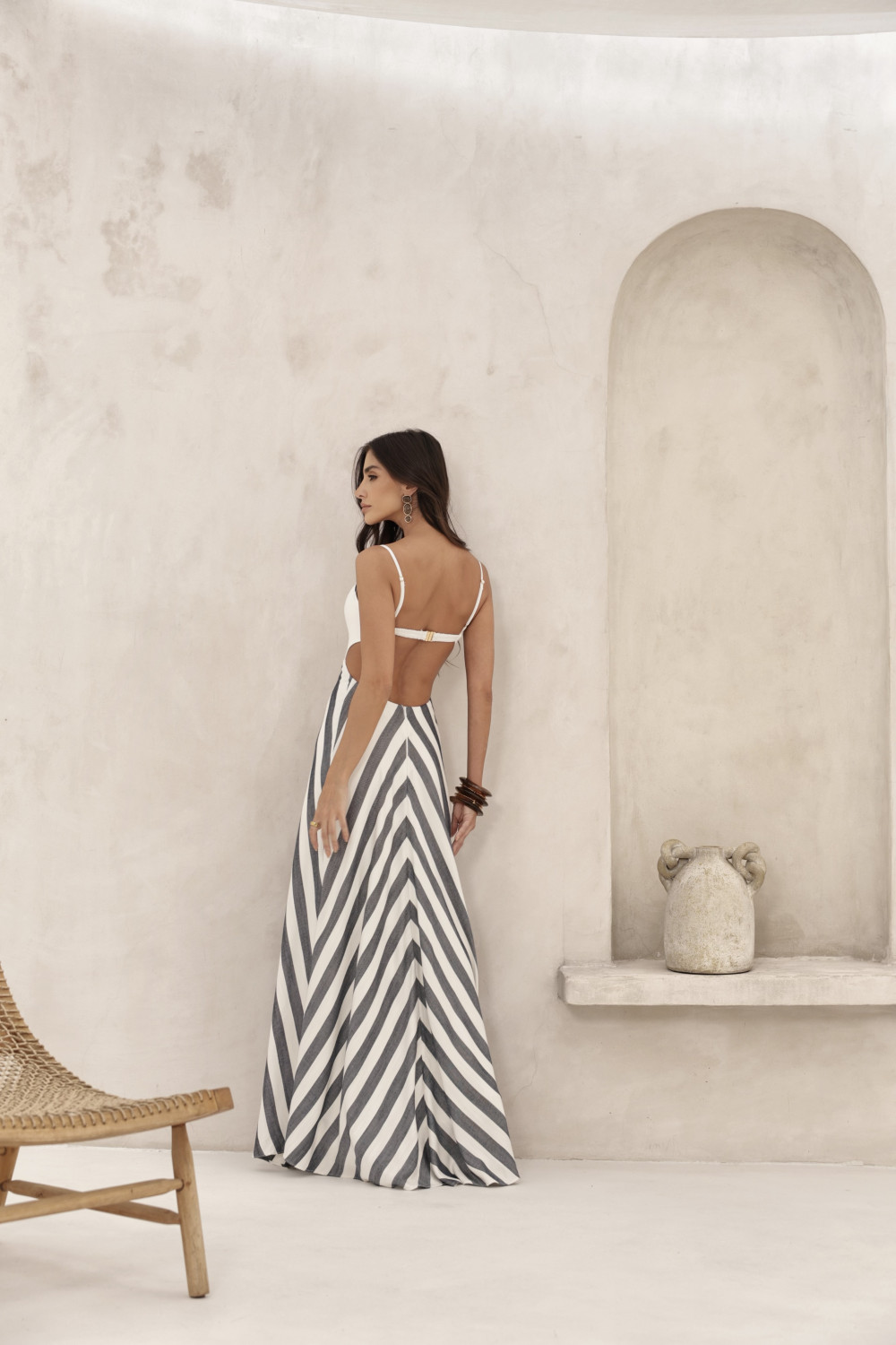 VESTIDO LONGO SAIA LISTRADA CANCUN - AZUL NOITE