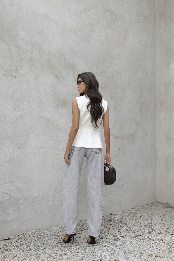 CALÇA JEANS TATI CINTURA ALTA WIDE LEG - CINZA