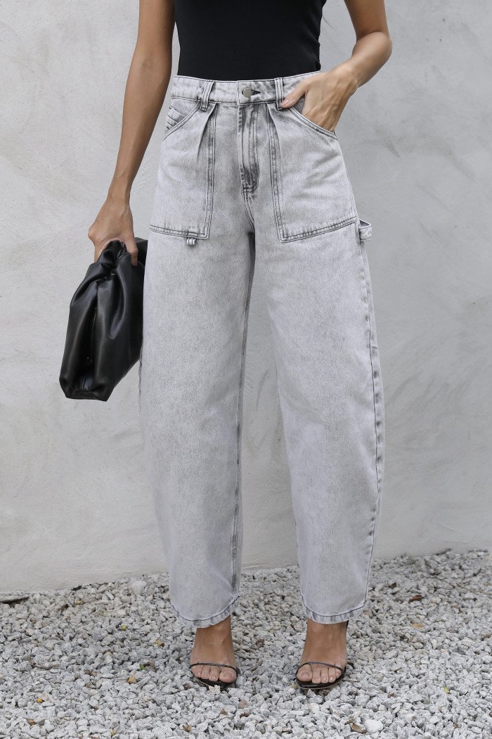 CALÇA JEANS TATI CINTURA ALTA WIDE LEG - CINZA