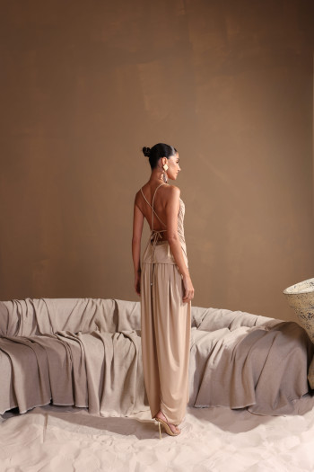 CONJUNTO ANGELINA CALÇA E BLUSA FRANZIDA - AREIA