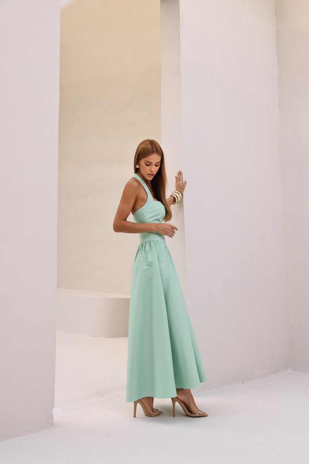 VESTIDO LONGO FRENTE ÚNICA MARCELE - VERDE MENTA