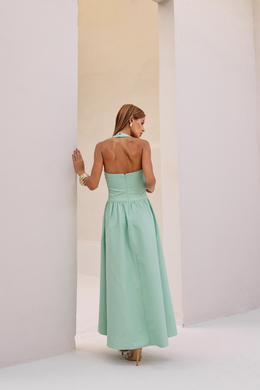 VESTIDO LONGO FRENTE ÚNICA MARCELE - VERDE MENTA